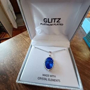 Glitz platinum plated sapphire crystal necklace